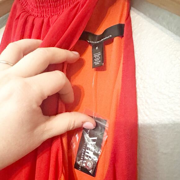 WHBM Orange Ombre Halter Pleated Shark-bite Midi Dress women’s size 6 NEW - Picture 6 of 12